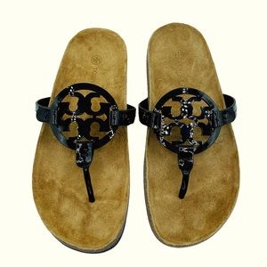 NWOT Tory Burch Miller Cloud Sandal Black Patent Leather Sz 9